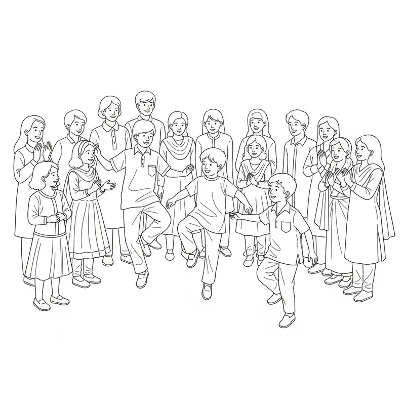 Indian Kids 90's Outdoor Game Line Art - Nostalgic Illustration