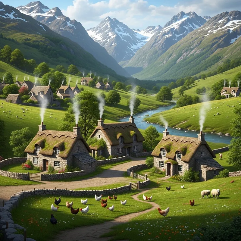 Charming Village Nestled Among Rolling Hills | Scenic Nature Fusion