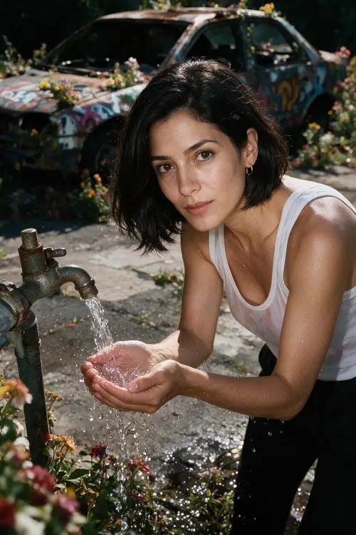 Dramatic Urban Garden Photography - Water and Graffiti
