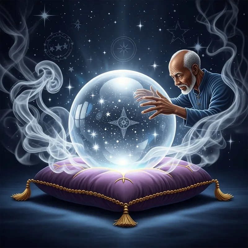 Captivating Crystal Ball Image with Elderly Seer Captivating Crystal Ball Image with Elderly Seer