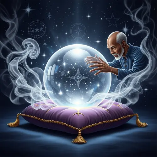 Crystal Ball Divination: Mystical Image with Elderly Man