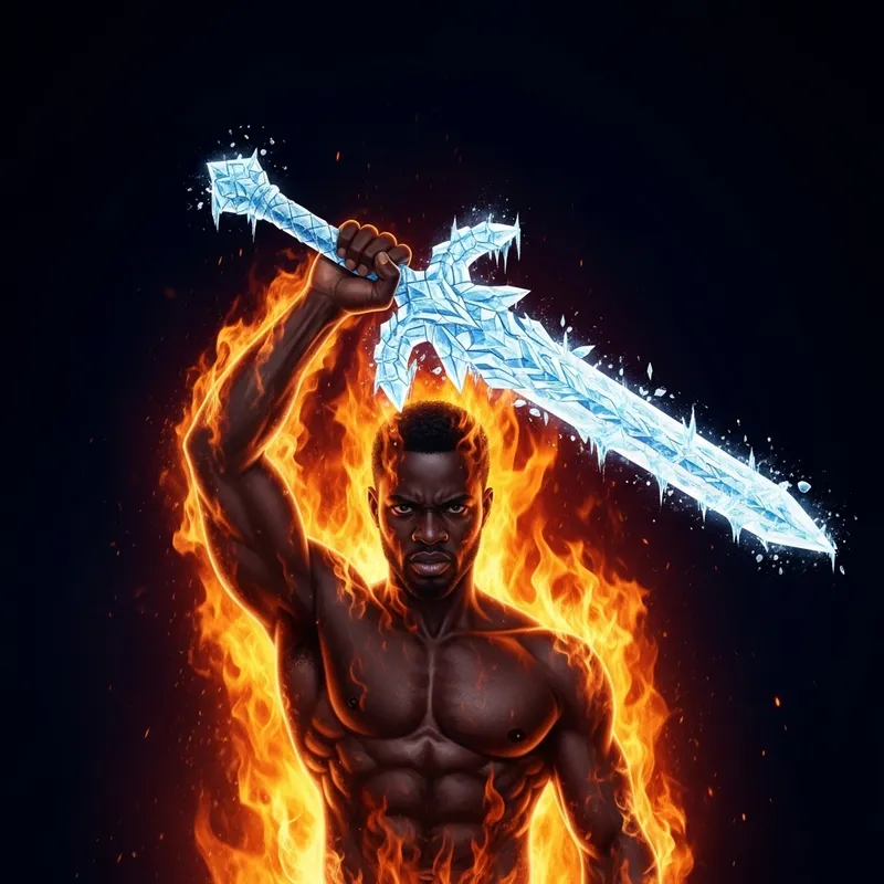Black Man with Fire Aura & Ice Sword - Amazing Visual