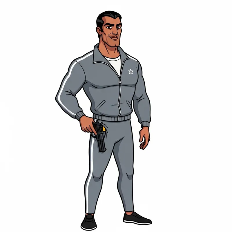 Toonzies Style Cartoon of Confident Middle-Eastern Man in Grey Tracksuit