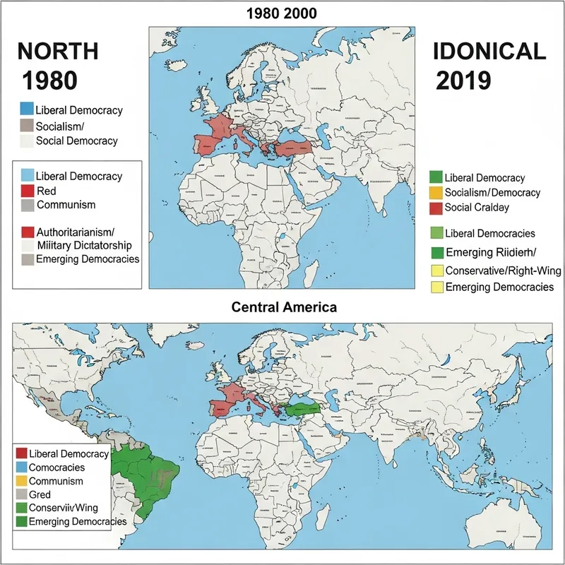 Political Ideological Maps of Americas & Europe (1980-2019)