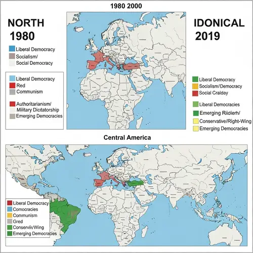 Political Ideological Maps of Americas & Europe (1980-2019)