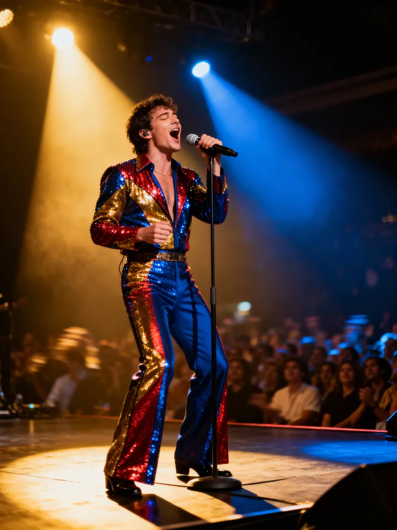 Energetic Stage Performance with Passionate Performer