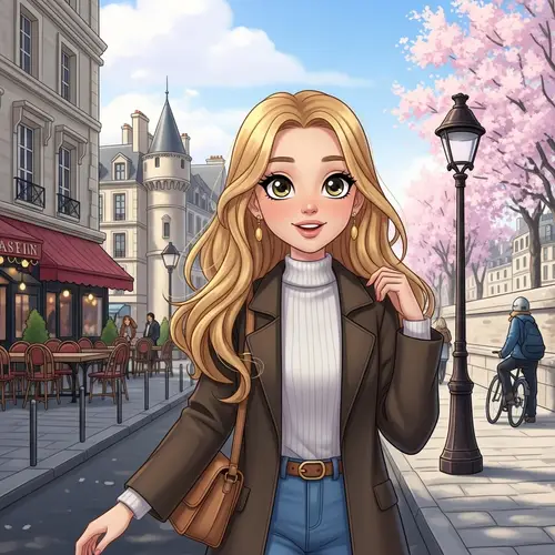 Blond-Haired Girl Enjoying Parisian Spring: City Life and Architecture