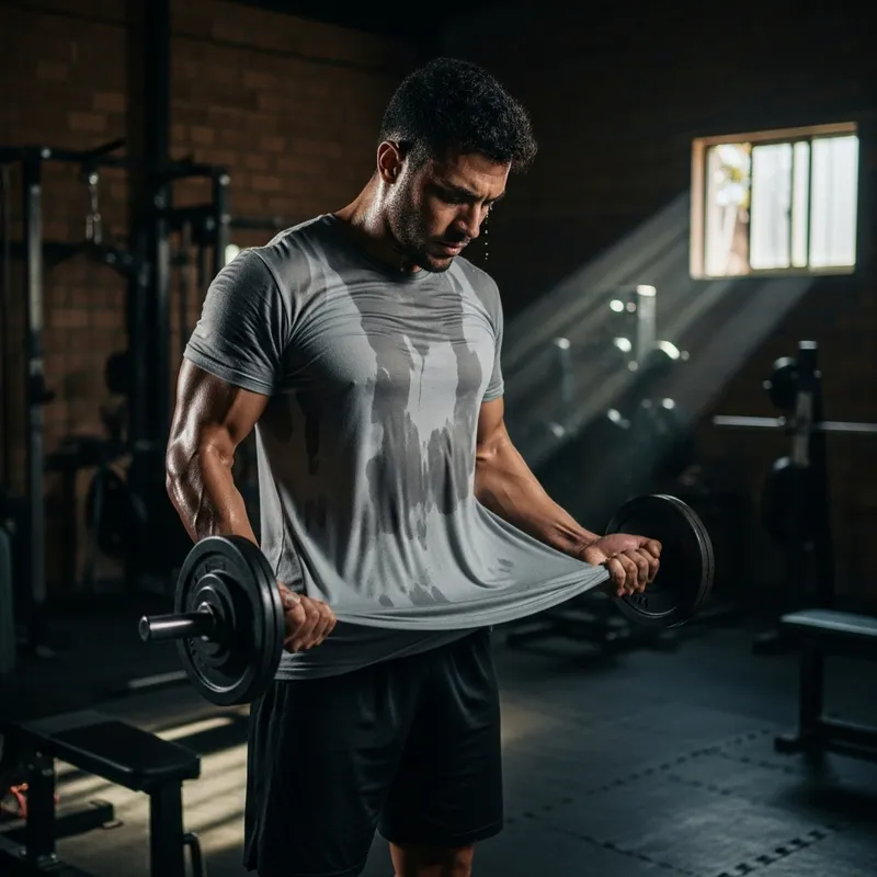 Intense Workout of a Muscular Man in a Dim Gym Intense Workout of a Muscular Man in a Dim Gym