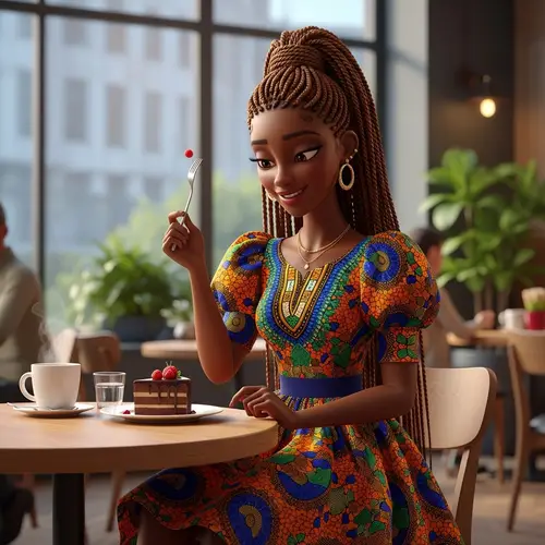 3D Animated Image: Tall Black Girl with Long Braids in High-Fashion Clothes