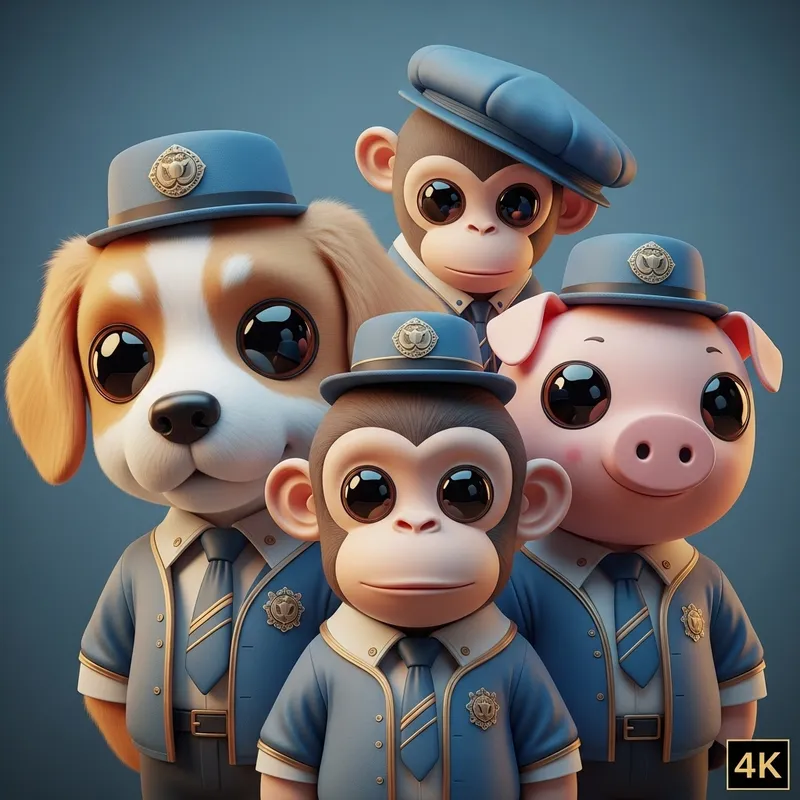 Intricate 4k Retroanime Artwork: Dog, Monkey, Pig in Soft Cinematic Renaissance Style