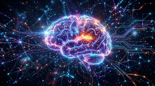 Neon Abstract AI Brain: Futuristic Digital Art