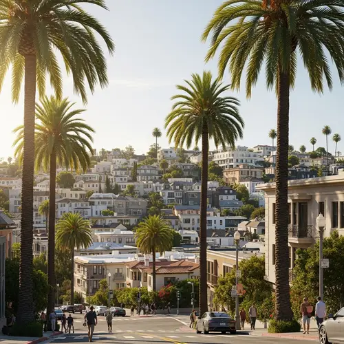 Urban Cityscape with Palm Trees | Charming Skyline View