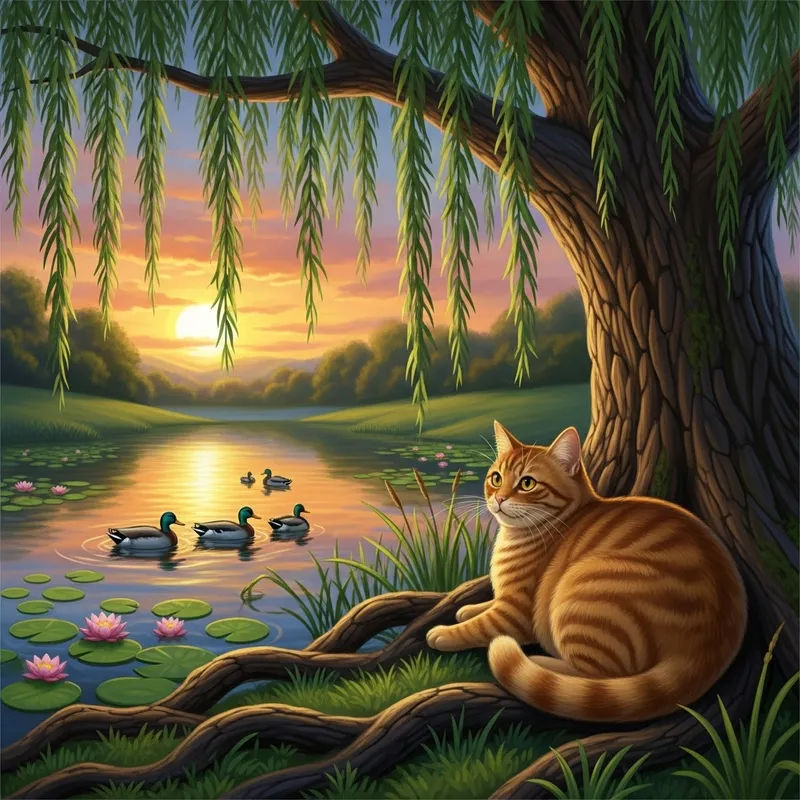 Charming Cats in Serene Landscapes