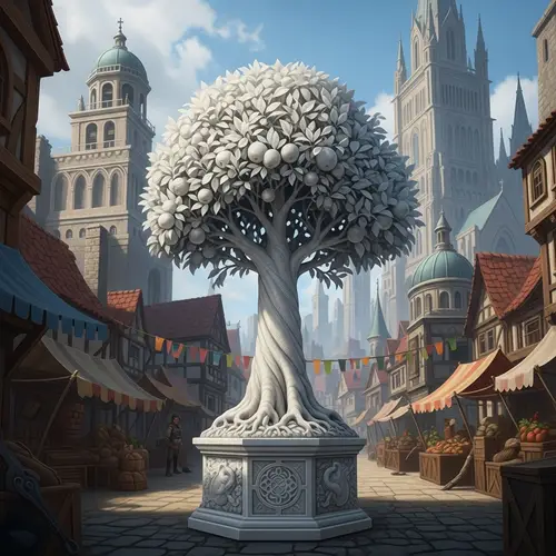 Fantasy Dungeons and Dragons Inspired Statue in Medieval City