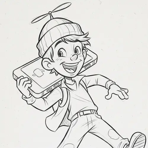 Vintage Animation Pencil Sketch of Joyful Young Male Character