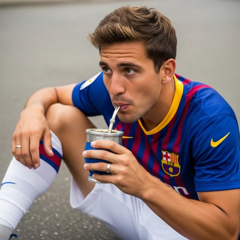 Lionel Messi Drinking Yerba Mate in Blue and Red Jersey