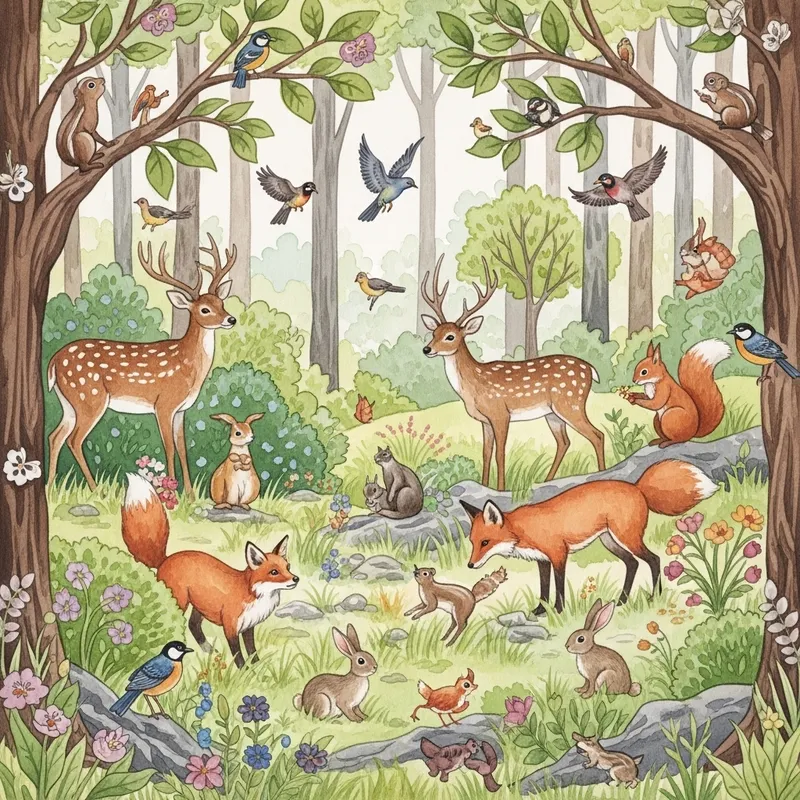 Forest Animals Watercolor Painting