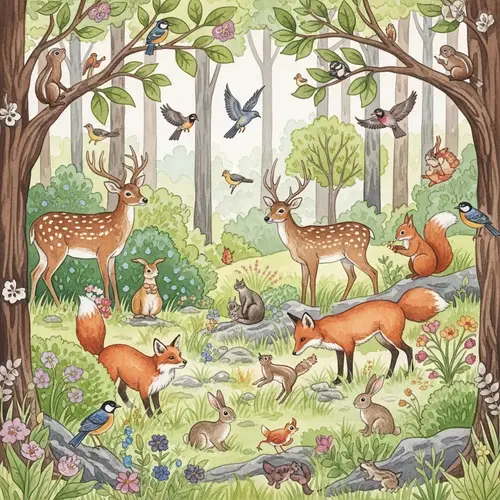 Vibrant Forest Animals Watercolor Art