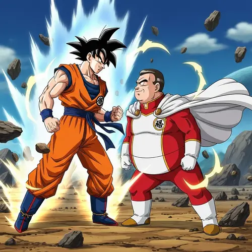 Anime-inspired Muscular Man vs Stout Man Staredown Scene