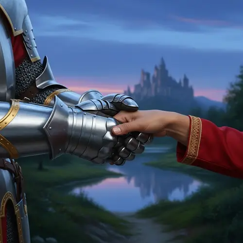 Knight Holding Human Hand: A Symbol of Unity