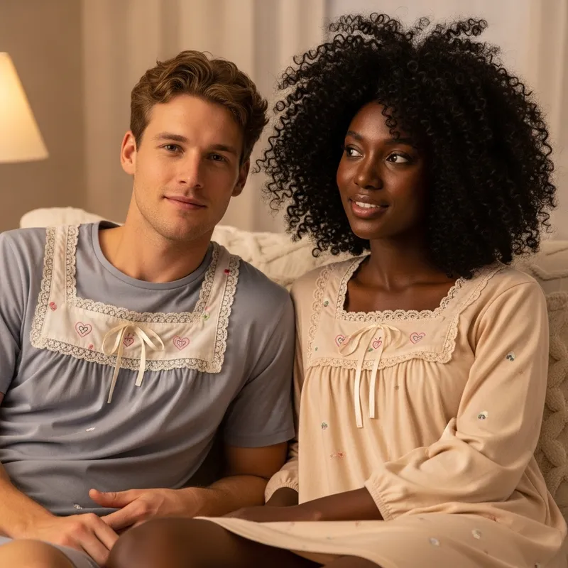 Cozy Nightwear: Cute Couple in Matching Nightdresses