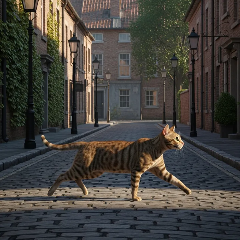 Energetic Cat Dash in City Street | Speedy Feline Making Move