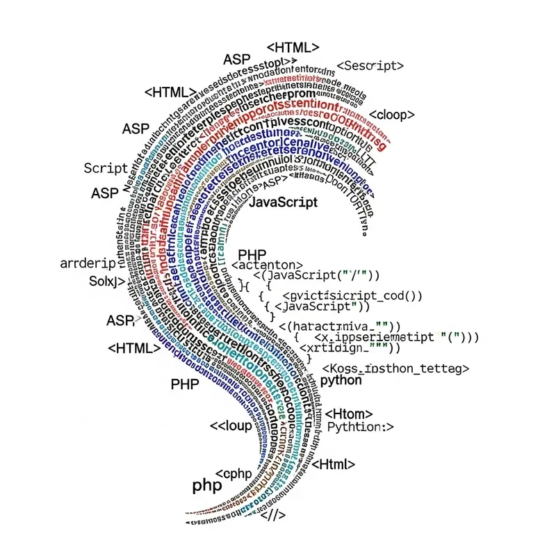 Tech-Inspired Tattoo Design with Code Snippets in HTML, ASP, JS, PHP & Python