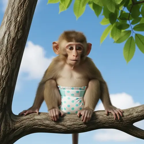 Adorable Chubby Monkey in Diaper - Fun and Mischief