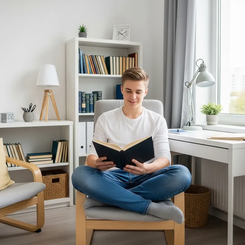 Transmale Teen Reading Book in Clean Room