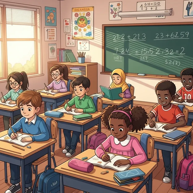 Vibrant Classroom with Diverse Group of Kids Engaged in Learning