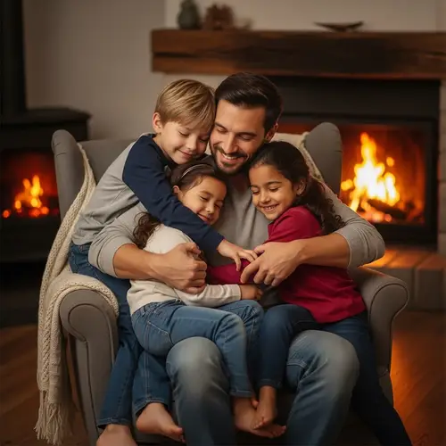 Loving Father Embracing Diversity of Three Children