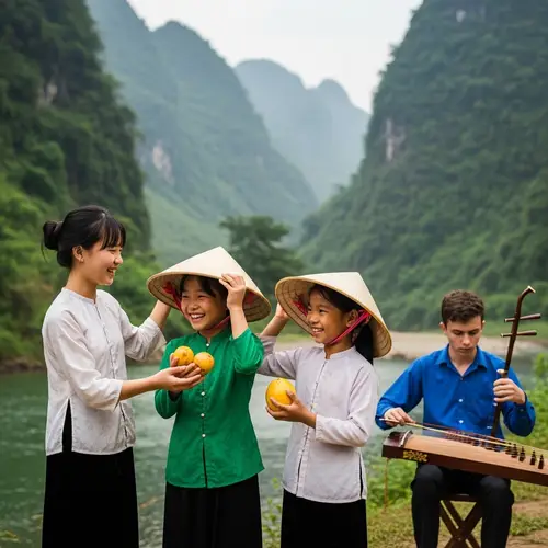 Serene Scene in Vietnamese Mountains with Local Children