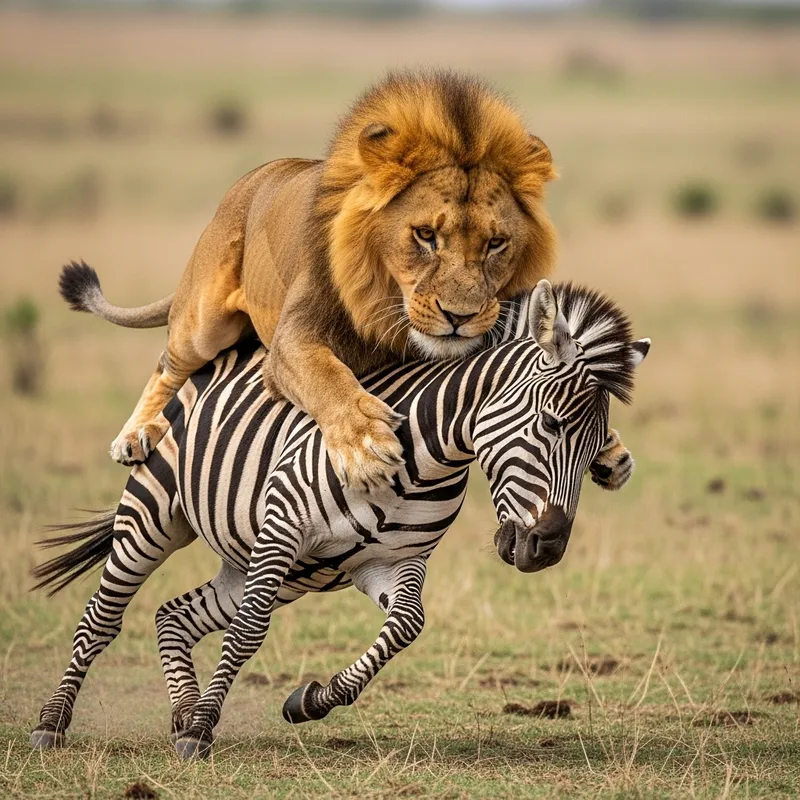 Savage Lion Hunting Zebra - Intense African Wildlife Scene Savage Lion Hunting Zebra - Intense African Wildlife Scene