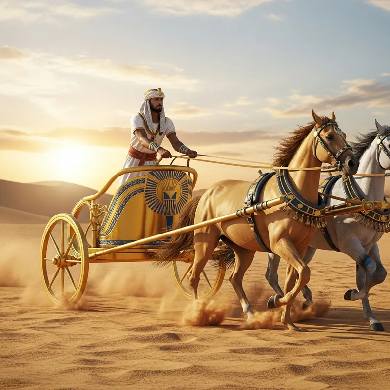 Egyptian Man Driving Shimmering Gold Chariot Egyptian Man Driving Shimmering Gold Chariot