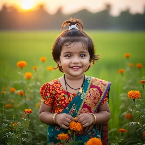 Cute Bangladeshi Girl in a Vibrant Landscape