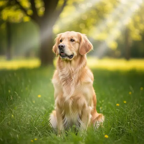 Beautiful Golden Retriever in Vibrant Gold Coat | Lush Green Meadow