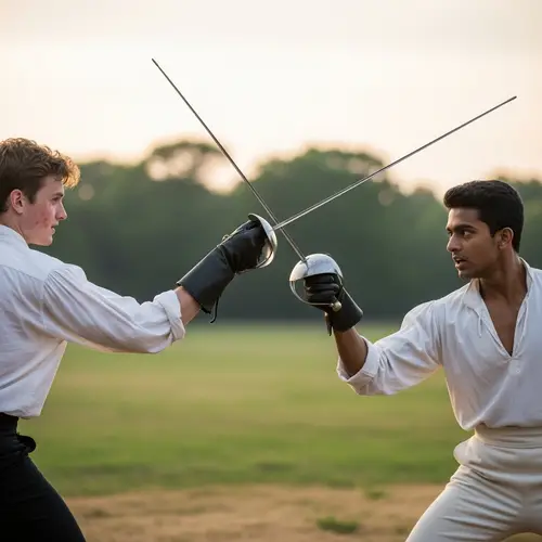 Regency Period Dueling Scene: Intense Athletic Officers at Dawn