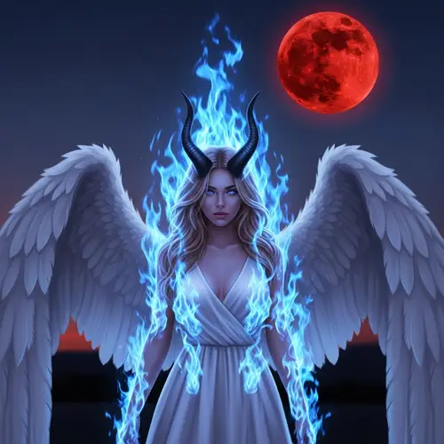 Heavenly Woman With Wings and Horns | Enchanting Moon Scene