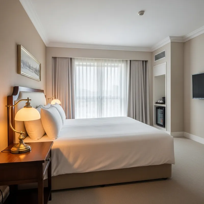 Tranquil Hotel Bedroom with King-Size Bed and Elegant Decor