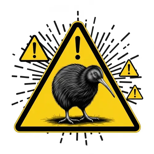 Warning Sign Style Kiwi Digital Painting in Black and Yellow