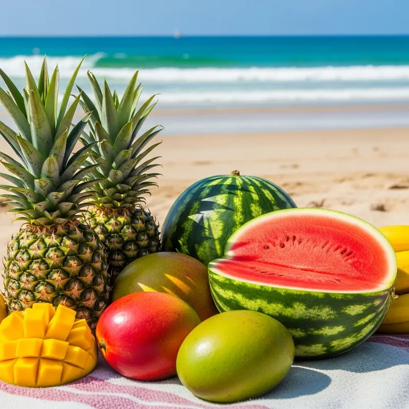 Summer Fruits on a Tropical Beach Paradise