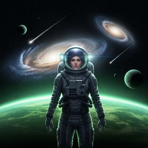 Gender-Neutral Space Explorer in High-Tech Suit