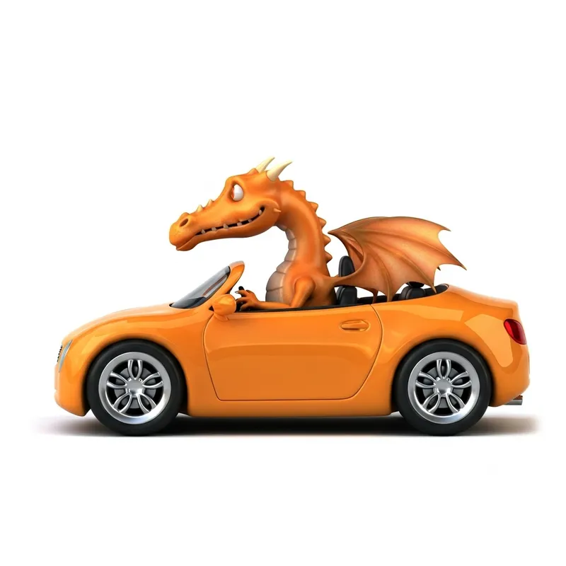 Orange Dragon Driving Modern Car Illustration