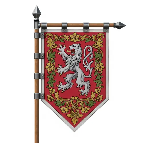Medieval Banner with Heraldic Symbols: Courage and Nobility