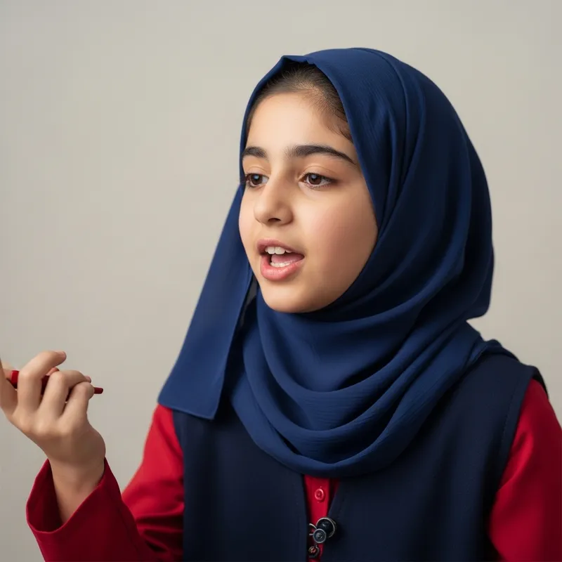 Realistic Middle-Eastern Girl Speaking in Hijab - Cultural Portrait