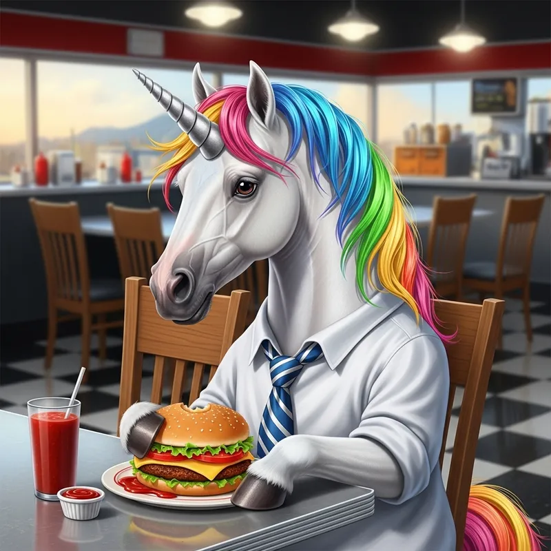 Magical Unicorn Eating Burger | Rainbow Mane Delight