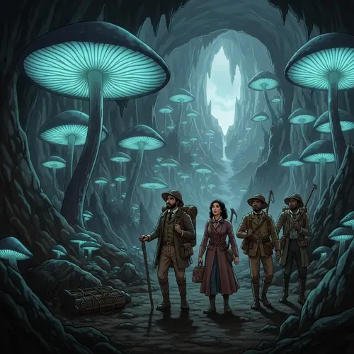 Center of the Earth Exploration - Luminescent Mushrooms & Victorian Explorers