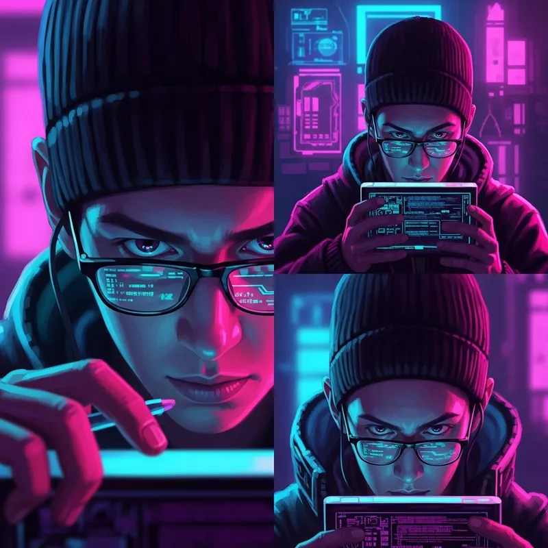 Skilled Hacker with Mysterious Aura in Cyberpunk Aesthetic