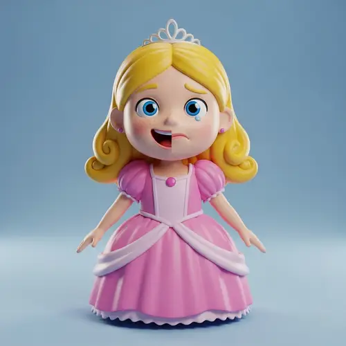 3D Model of Girl Doll in Princess Dress with Blonde Hair