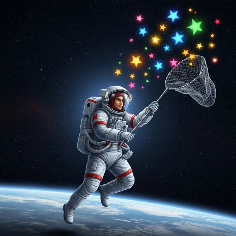 Middle-Eastern Woman in Space Chasing Luminous Stars